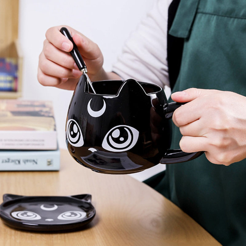 Art 3 - Tazza in Ceramica a Forma di Gatto con piattino e cucchiaino