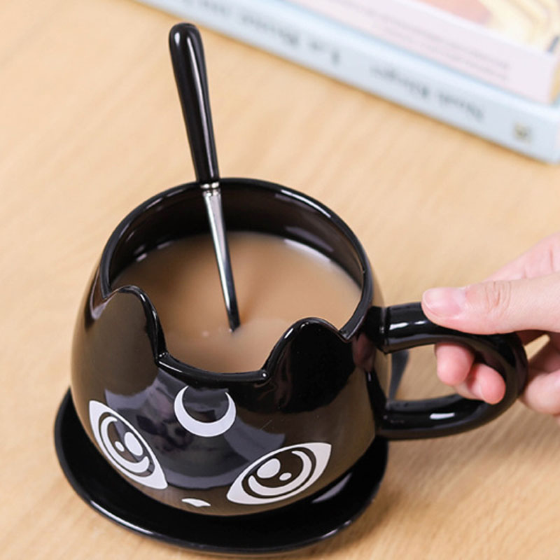 Art 3 - Tazza in Ceramica a Forma di Gatto con piattino e cucchiaino