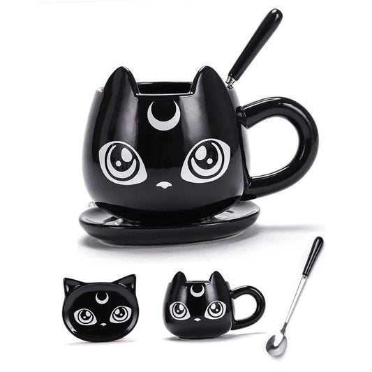 Art 3 - Tazza in Ceramica a Forma di Gatto con piattino e cucchiaino